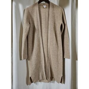 J. Crew Ribbed Lambs Wool Open Faced‎ Long Cardigan Sweater Womens Small F7822